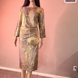 Cato Metallic Gold Cocktail Party Dress,18/20W and Sasha metallic purse …
